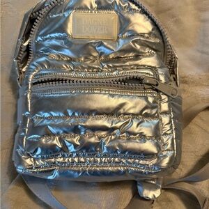Dagne Dover Metallic Silver Quilted Backpack